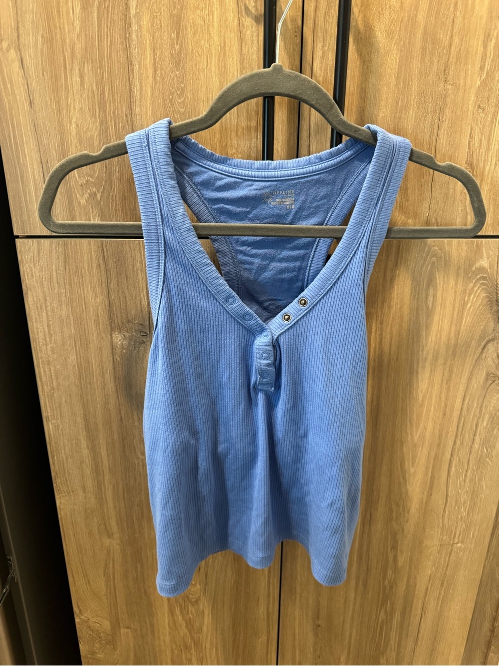 aerie Ribbed Button-Front Tank Top - Blue